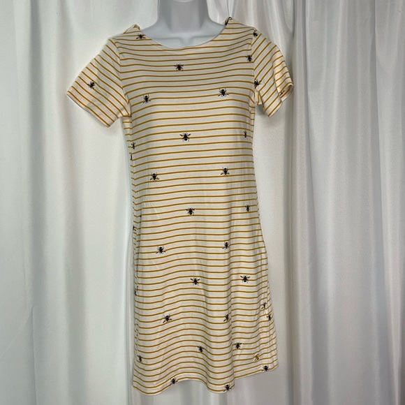 Joules Yellow And White Stripe Bee Print Riviera Dress - size 2 - Picture 4 of 12
